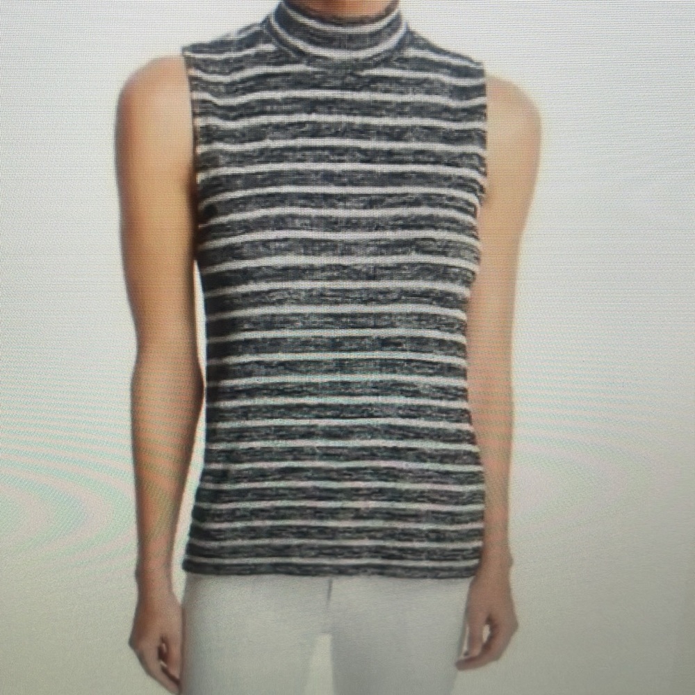 NWOT RAG & BONE GRAY STRIPE MOCK NECK SLEEVELESS TOP. M - Picture 2 of 9